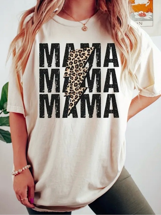 Tops - Mama Graphic Tee with Leopard Lightning